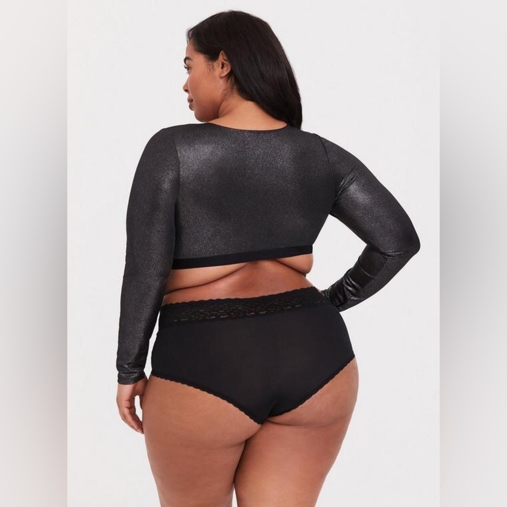 Torrid Black Metallic Shimmer Mesh Long Sleeve Under-It-All Crop Top size 2X - Picture 3 of 10